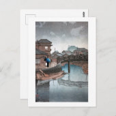 Shinagawa am Regentag, Hasui Kawase, Woodcut Postkarte (Vorne/Hinten)