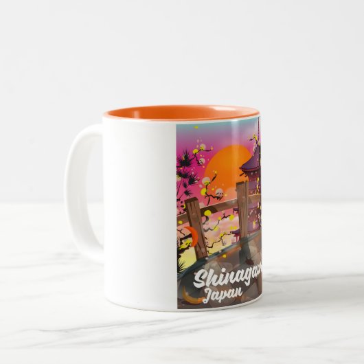 Shinagawa Japanisches Reiseplakat Zweifarbige Tasse (Vorderseite Links)