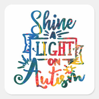 Shine a Light on Autismus Awareness Rainbow Quadratischer Aufkleber
