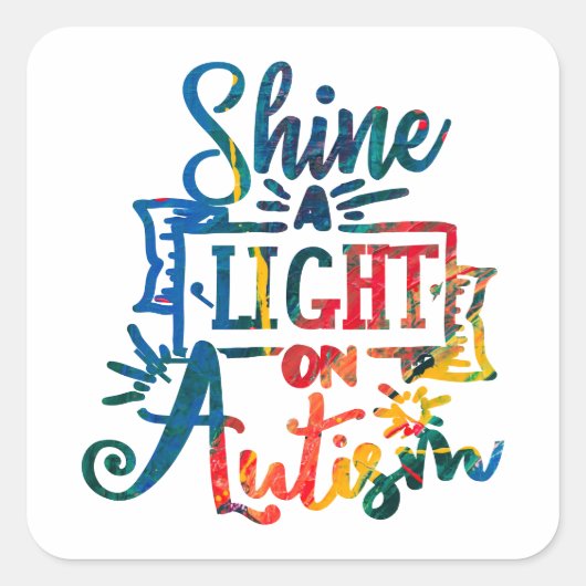 Shine a Light on Autismus Awareness Rainbow Quadratischer Aufkleber (Vorderseite)