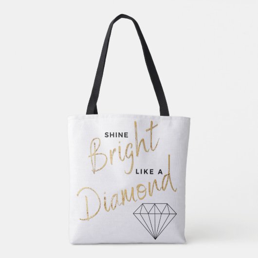 Shine Bright Diamond Script Schwarz-weiße Imitate  Tasche (Rückseite)