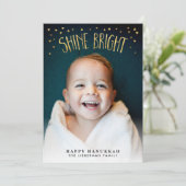 Shine Bright Hanukkah Foto Card Feiertagskarte (Stehend Vorderseite)