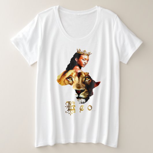"Shine Bright, Leo Queen" Große Größe T-Shirt (Design vorne)