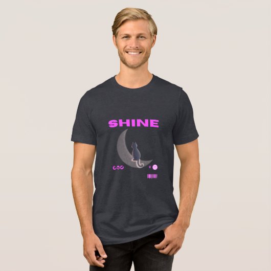 Shine Cat auf dem Mond T - Shirt (Vorderseite voll)