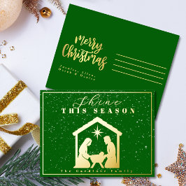 Shine Dieses Jahr Weihnachten Weihnachten Grün Gol Folien Feiertagspostkarte