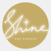 Shine Glow Handwrite Skript für Gold Moderne Ferie Runder Aufkleber (Vorderseite)