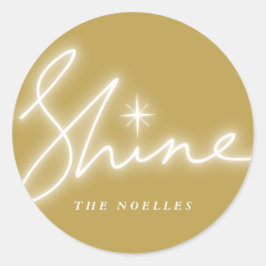 Shine Glow Handwrite Skript für Gold Moderne Ferie Runder Aufkleber