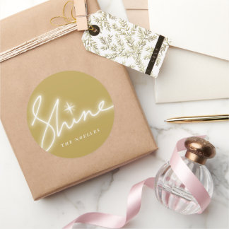 Shine Glow Handwrite Skript für Gold Moderne Ferie Runder Aufkleber