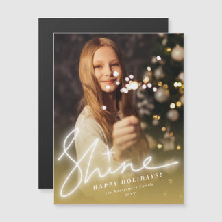 Shine Glow Handwriting Script Gold Ombre Foto Magnetkarte