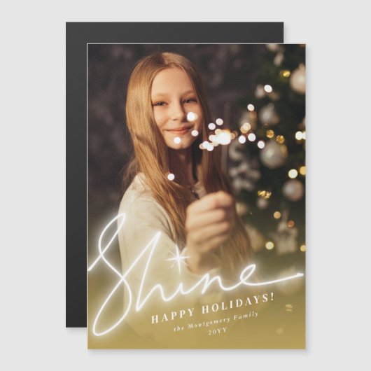 Shine Glow Handwriting Script Gold Ombre Foto Magnetkarte (Vorne/Hinten)