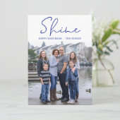 Shine Happy Hanukkah Blue Foto Feiertagskarte (Stehend Vorderseite)