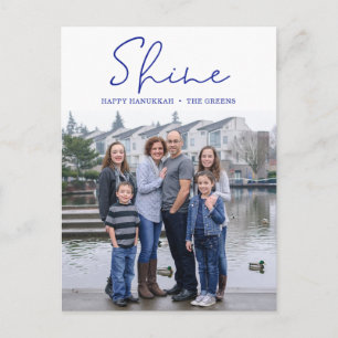 Shine Happy Hanukkah Blue Foto Holiday Postcard Feiertagspostkarte