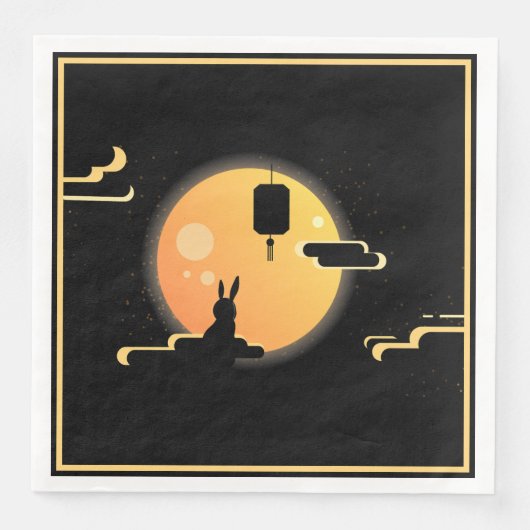 Shine Moon Rabbit - Black Sky Mitte Herbst Festiva Serviette (Vorderseite)