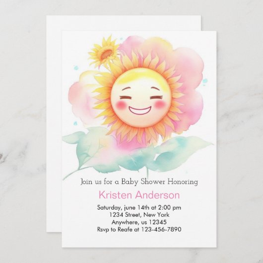 Shine on Little One Sunshine Girl Baby Dusche Einladung (Vorne/Hinten)