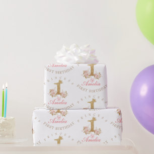 Shine Pink Gold Crown Princess 1. Geburtstag Party Geschenkpapier