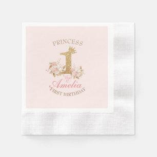 Shine Pink Gold Crown Princess 1. Geburtstag Party Serviette