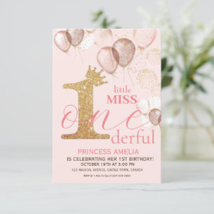 Shine Pink Gold Crown Princess Blush 1. Geburtstag Einladung