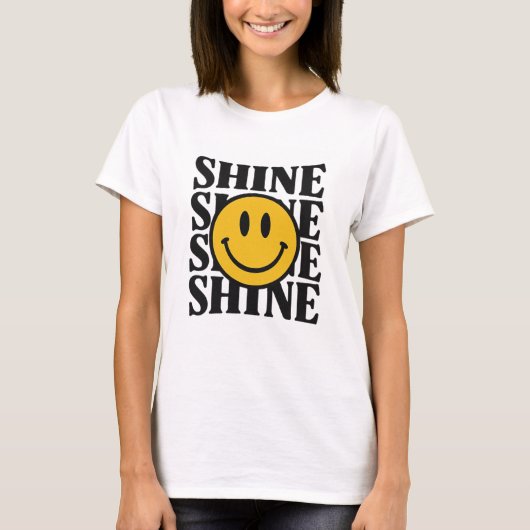 SHINE Retro Smiley Face Bold Typography T-Shirt (Vorderseite)