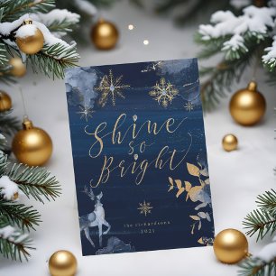Shine so helle Navy Gold Snowflakes & Rentier Feiertagskarte