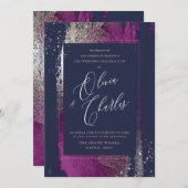 Shine, Winter Bliss Cassis Brush Strokes Navy Einladung (Vorne/Hinten)