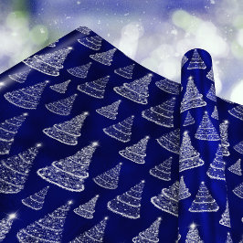 Shining Christmas Trees Stars Royal Blue Geschenkpapier