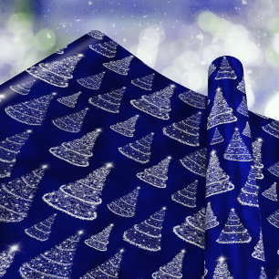 Shining Christmas Trees Stars Royal Blue Geschenkpapier