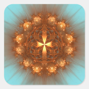 Shining Cross Mandala Quadratischer Aufkleber
