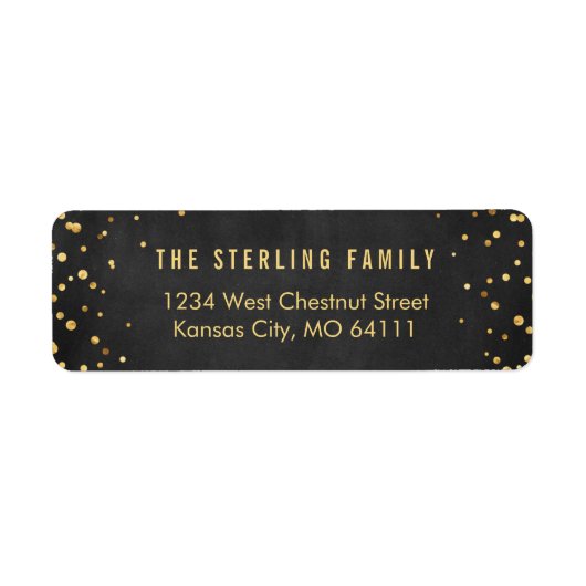 Shining Gold Dots Chic Black Return Address Label (Vorne)