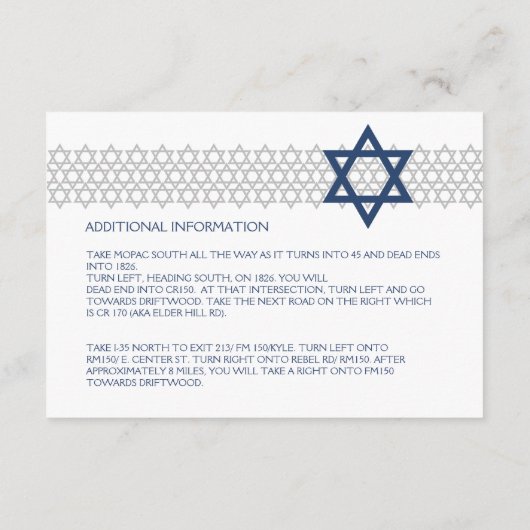 Shining Star Bar Mitzvah Blue Enclosure Card Begleitkarte (Rückseite)