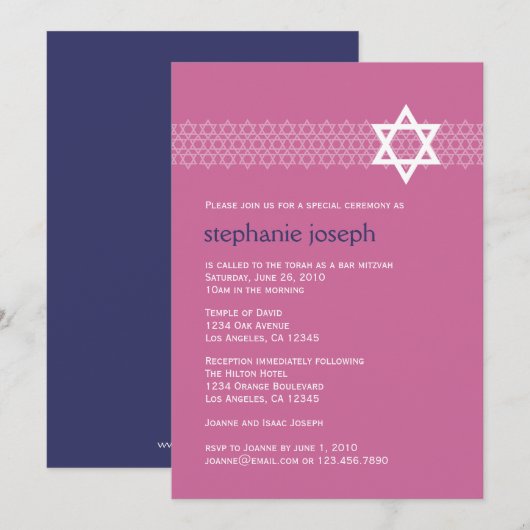 Shining Star Bat Mitzvah Einladung (Vorne/Hinten)