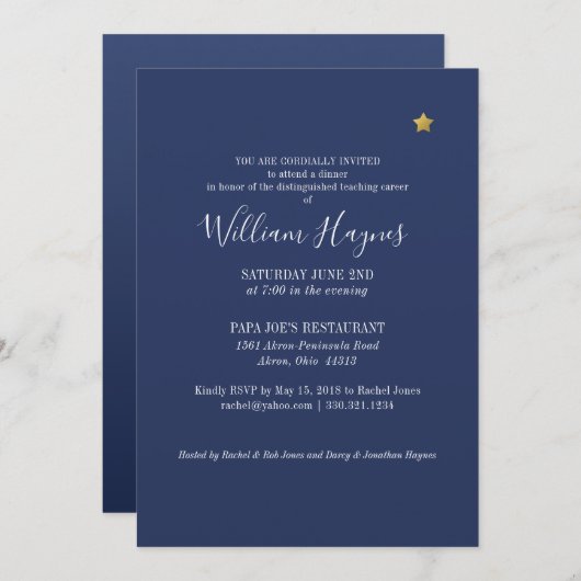 Shining Star Retirement Party Einladung Blue Gold (Vorne/Hinten)