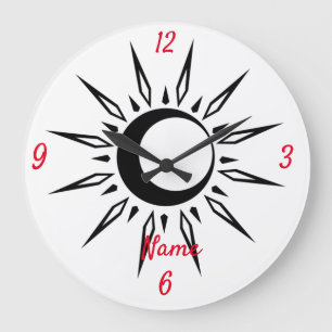 Shining Sun Crescent Moon Thunder_Cove Große Wanduhr
