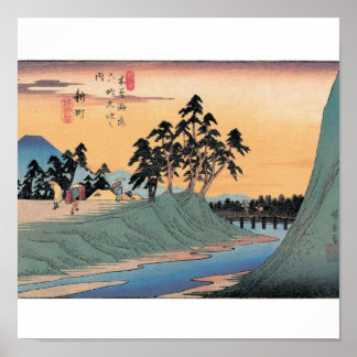 Shinmachi, Japan. Fuji Hintergrund. Poster