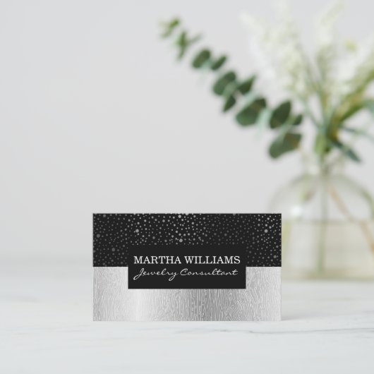 Shinny Dots Muster Schwarz | Silver Natural Patter Visitenkarte (Stehend Vorderseite)