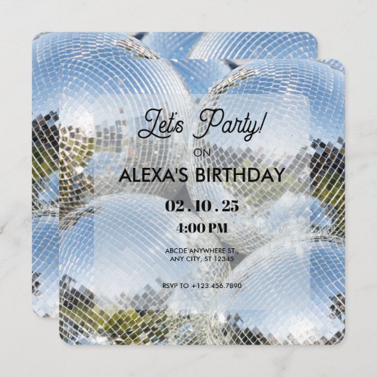 Shinting Disco Ball Party Einladung (Vorne/Hinten)