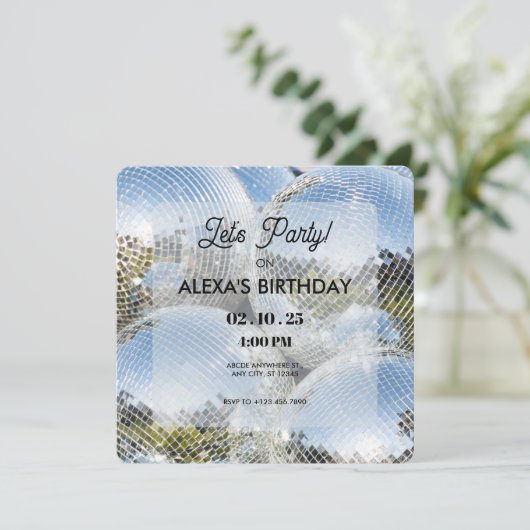 Shinting Disco Ball Party Einladung (Stehend Vorderseite)