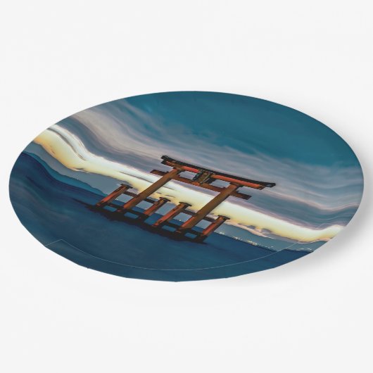 Shinto Shrine-Torii-Japanisches Tor Pappteller (Schrägansicht)