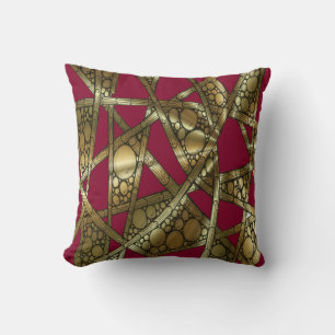 Shiny Abstrakt Bamboo & Bubbles Rot und Gold Kissen