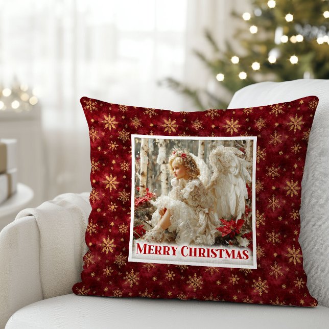 Shiny Angelic Red Gold Christmas Pillow Gift Kissen (Shiny Angelic Red Gold Christmas Pillow Gift)
