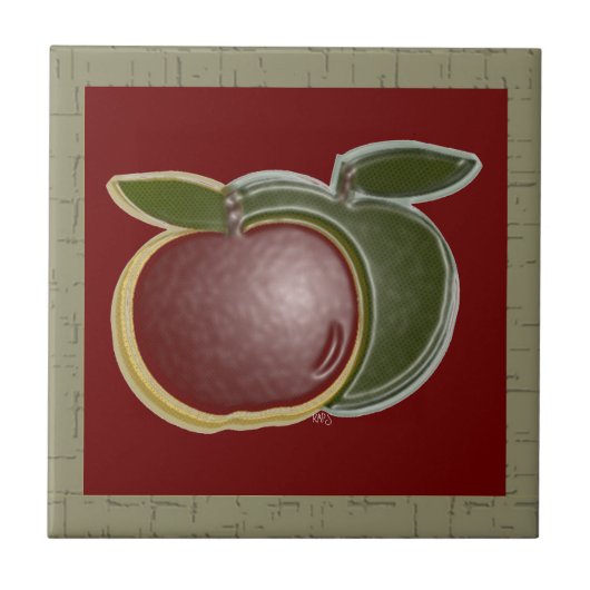 Shiny Äpfel 3D (Salbei/Cranberry) Fliese (Vorderseite)