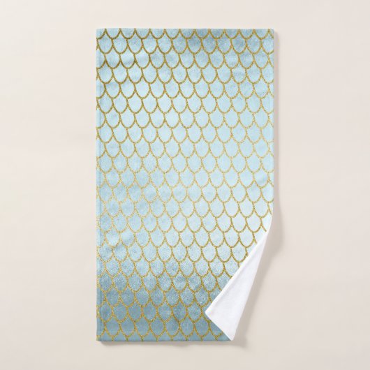 Shiny Aquamarin Gold Glitzer Mermaid Scales Badhandtuch Set (Handtuch)