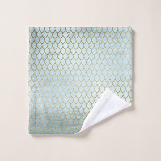 Shiny Aquamarin Gold Glitzer Mermaid Scales Badhandtuch Set (Waschlappen)