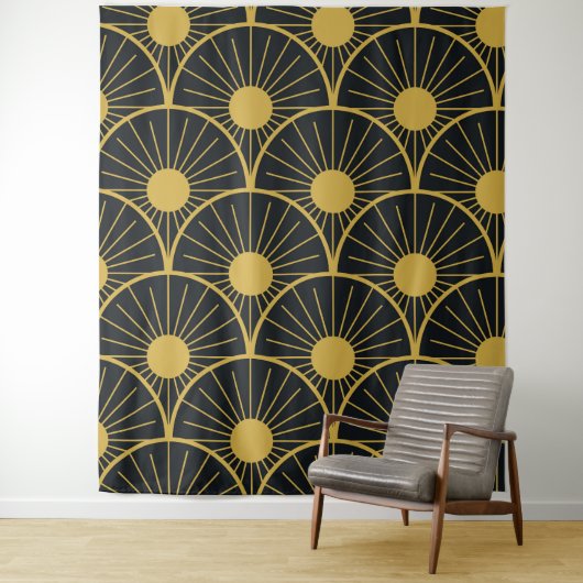 Shiny Art Deco Gold Das Design des Goldenen Golfs Wandteppich (Beispiel)