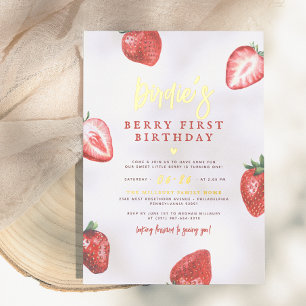 Shiny Berry First Strawberry Girl 1. Geburtstag Folieneinladung