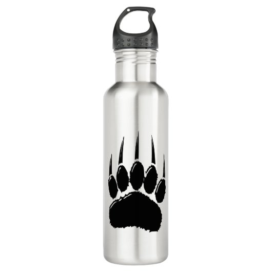Shiny Black Bar Paw Print Edelstahlflasche (Vorderseite)