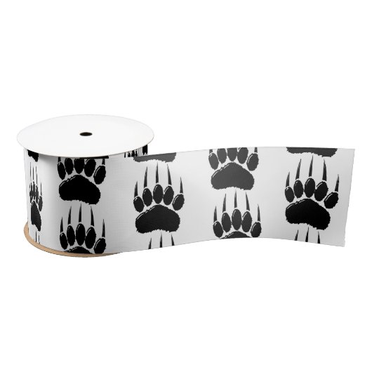 Shiny Black Bar Paw Print Satinband (Spule)