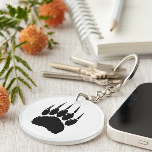 Shiny Black Bar Paw Print Schlüsselanhänger (Vorderseite rechts)