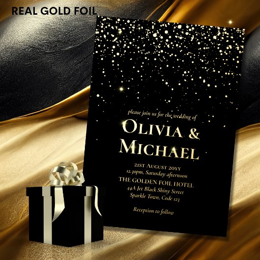 Shiny Black Gold Foil Piazza della Riforma Krawatt Folieneinladung