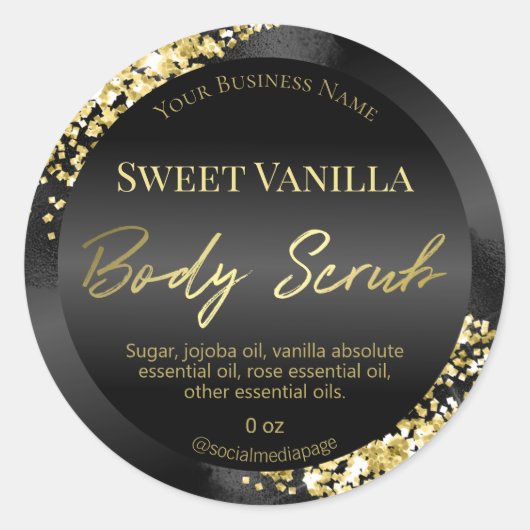 Shiny Black Gold Glitzer Body Scrub Labels Runder Aufkleber (Vorderseite)