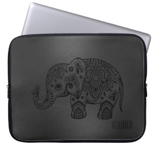 Shiny Black Moer Hintergrund Black Paisley Elephan Laptopschutzhülle